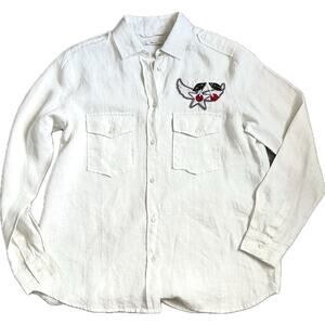 Coastal Cowgirl, 100% Linen Long Sleeve Blouse, Embroidered, Size 42 (Large)